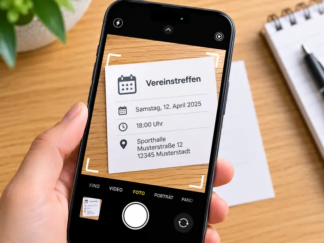 Beispiel: Ein Termin wird mit der Smartphone-Kamera fotografiert